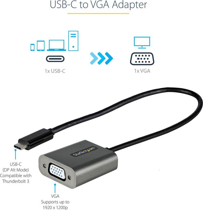 Image du produit StarTech com Adaptateur USB C vers VGA - Dongle Adaptateur USB-C 1080p vers VGA - Convertisseur U... (USB-C, 30 cm)