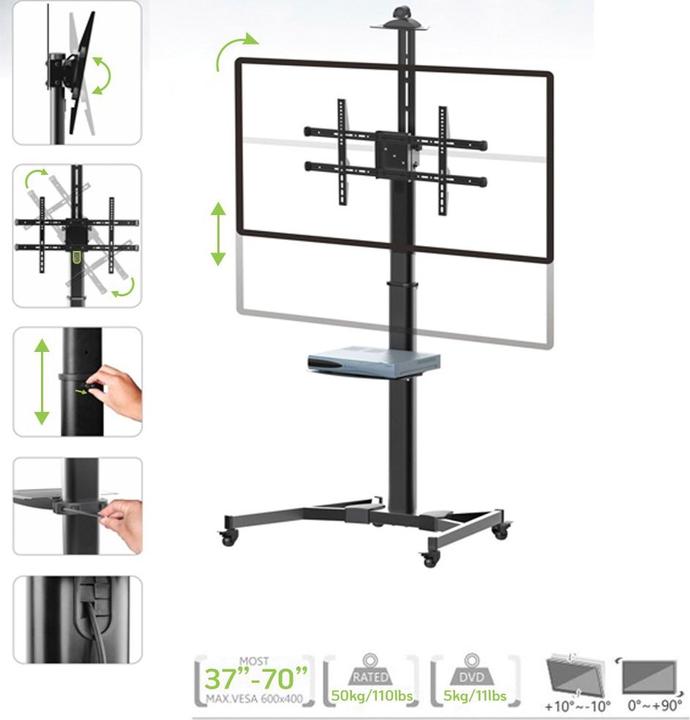 Actual product image Techly TV Trolley for LCD LED TV 37-70 inch 93-177 cm black with shelf (70", 50 kg)