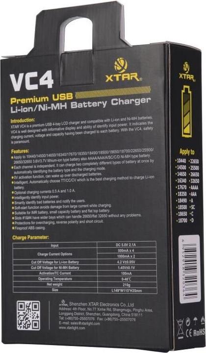 Produktbild Xtar VC4SL (1 Stk., 14500, 16340, 18500, 18650, 21700, 26650, AAA, AA, Akku)