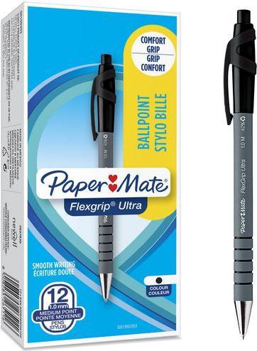 Produktbild Paper Mate Flexgrip Ultra Clip-on-Einziehkugelschreiber Medium 12 Stücke (Schwarz, Grau, 12 x)