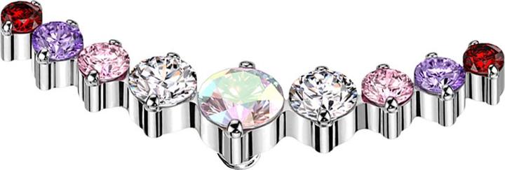 Produktbild Star Piercing Dermal Anchor gebogen silber neun runde Kristalle farbig (Titan G23, ohne Messing)