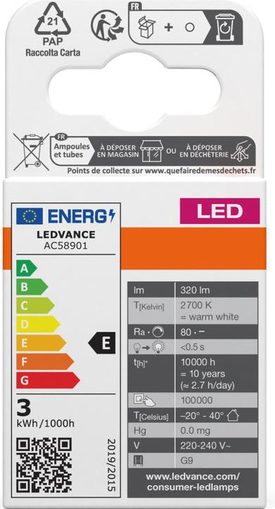 Label énergétique Osram Broche de base (G9, 30 W, 320 lm, 3 x, E)