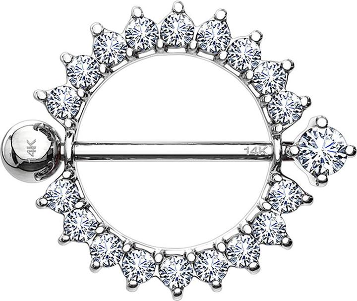 Produktbild Star Piercing Barbell 14k weissgold Kristallkranz (ohne Messing, 14k Gold)