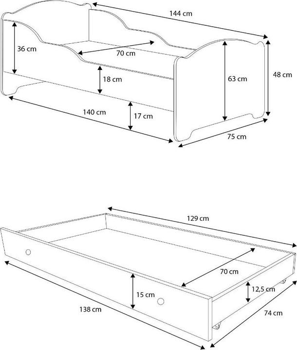 Actual product image ADRK Furniture Bed with mattress and drawer AMADIS TEDDY BEAR AND CLOUD 140x70 (140 x 70 cm)
