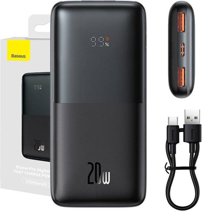Produktbild Baseus Bipow Pro Power Bank 10000mAh 20W + USB 3A 0.3m Black Cable (PPBD040101) (10000 mAh, 20 Wh)