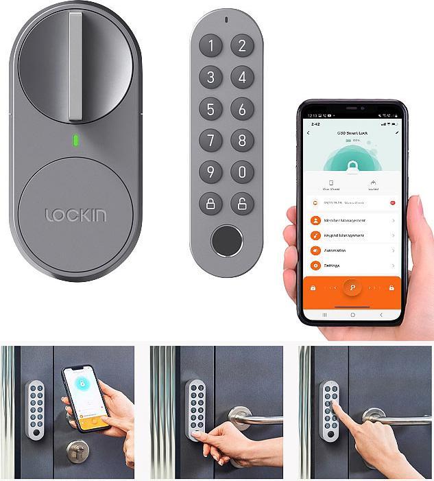 Image du produit VisorTech Actionneur de serrure de porte avec code PIN, capteur d'empreintes digitales, Bluetooth, App (Smartphone)