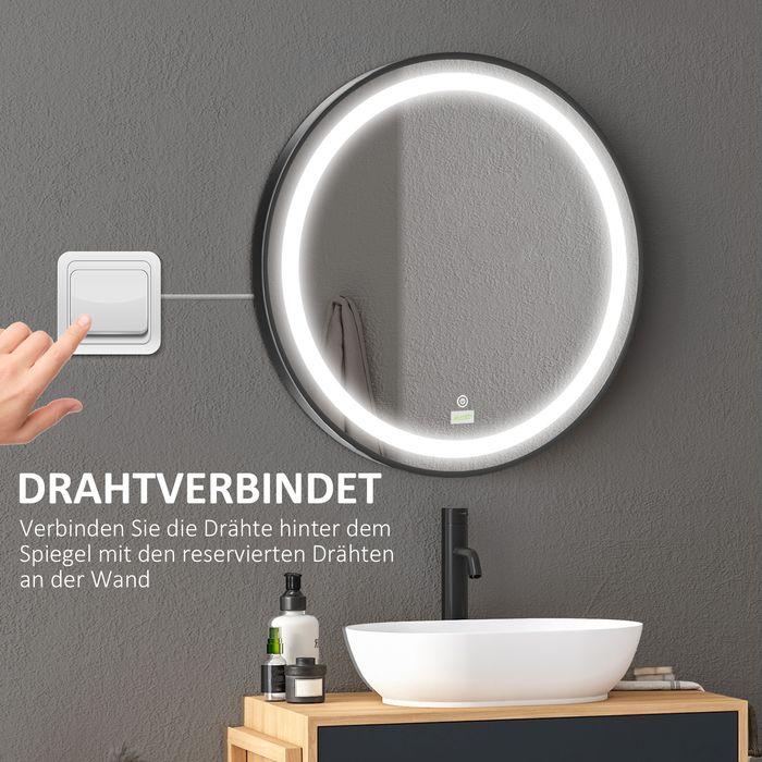 Actual product image Swisshandel24 Bathroom mirror, LED lighting, dimmable, 3 light colours, metal frame, Ø60 cm, black (Ø 60 cm)