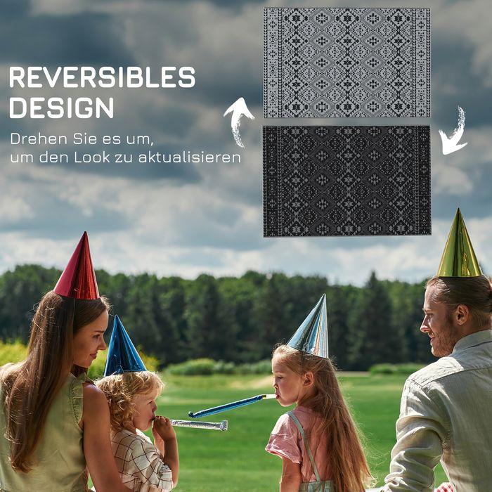 Produktbild Swisshandel24 Outdoor-Teppich Wasserabweisender Kunststoffteppich, Wendbar, für Camping & Terrasse, Schwarz+Grau
