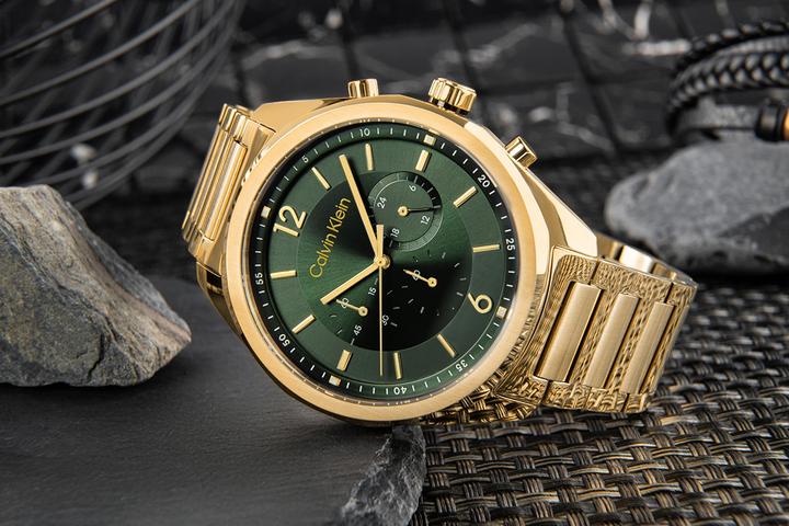 Actual product image Calvin Klein CK25200266 Force Heren Horloge - Mineraalglas - Staal - Goudkleurig - 45 mm breed - Quartz - V