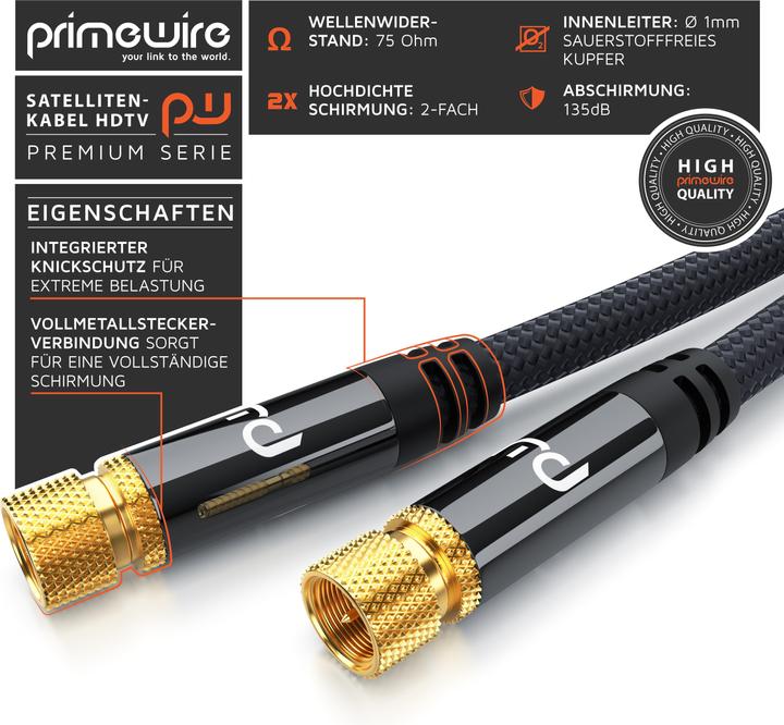 Immagine prodotto Primewire Cavo satellitare HDTV con guaina in tessuto, cavo SAT, 135dB 75 Ohm, 8k, 4k, HDTV, connettore F (135 dB, Cavi antenna)