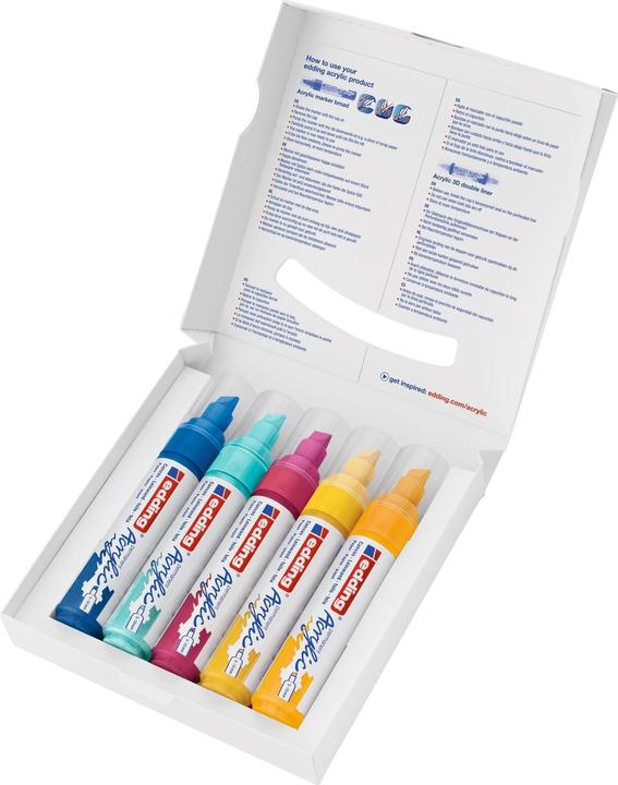 Image du produit Edding Acrylmarker (Trafic jaune, Bleu gentiane, Jaune soleil, Turquoise, Bleu magenta, 10 mm, 5 x)