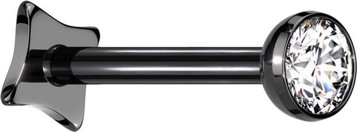 Star Piercing Micro Threadless Labret Eckig schwarz Halbkugel schwarz Kristall silber (ohne Messing, Titan G23)