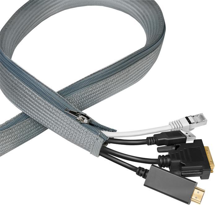 Immagine prodotto LogiLink Guaina per cavi con cerniera, 2,0 m, grigia, in poliestere, resistente all'abrasione, alla trazione (Tubo cavi, 200 cm)