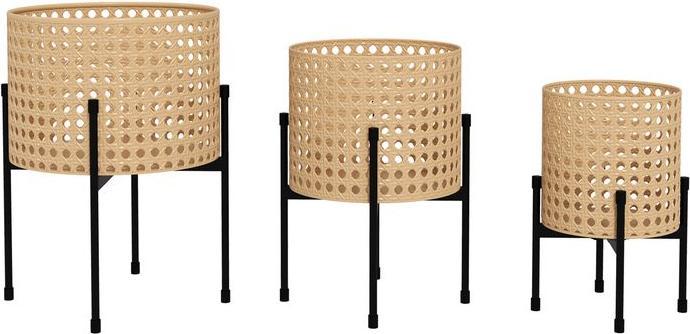 Image du produit Swisshandel24 Lot de 3 supports pour plantes Supports pour fleurs en rotin Tabouret pour plantes Tabouret pour