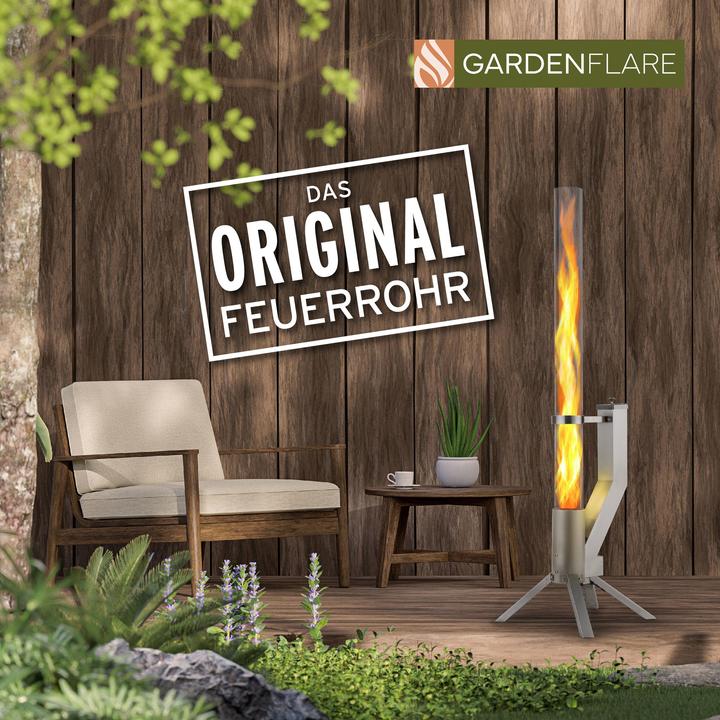 Immagine prodotto Gardenflare Feuerrohr – elegante Edelstahl Feuersäule und Pelletfackel - silber (36 cm)