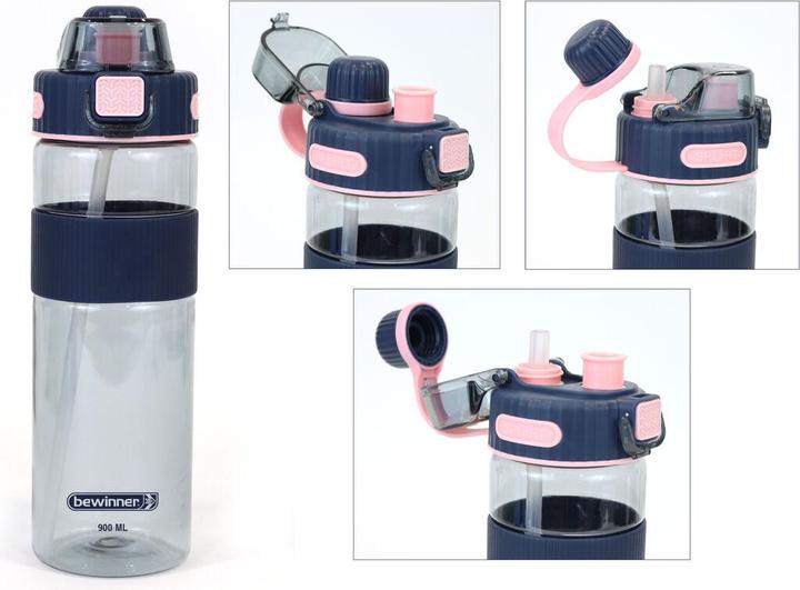 Bewinner Flasche mit Deckel und Strohhalm Bunt Durchsichtig 900 ml (0.90 l)