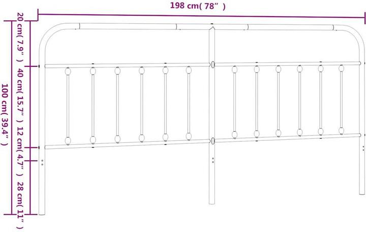 Produktbild VidaXL Kopfteil Metall Weiss 193 cm, Farbe: Weiss, Material (198 x 3 x 100 cm)