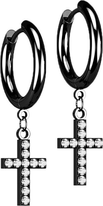 Actual product image Star Piercing Earring black pendant cross with crystals (without brass, Surgical steel 316L)