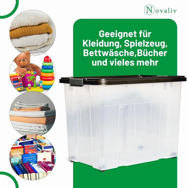 Produktbild Novaliv XXL Aufbewahrungsbox mit Deckel Gross 80L Anthrazit Nestbar stapelbare Plastikbox mit Clipver (61 x 40 x 45 cm, 80 l)