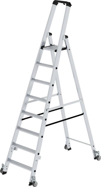 Produktbild Munk Stufen-Stehleiter einseitig begehbar mit Rollen 8 Stufen (Stehleiter, 385 cm)