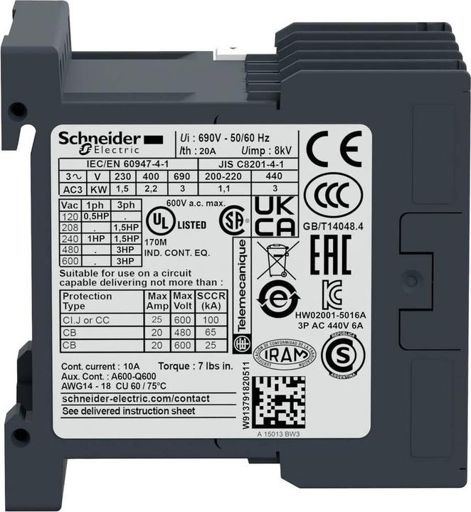 Image du produit Schneider Electric Contacteur de puissance 220VAC 2,2kW 6A