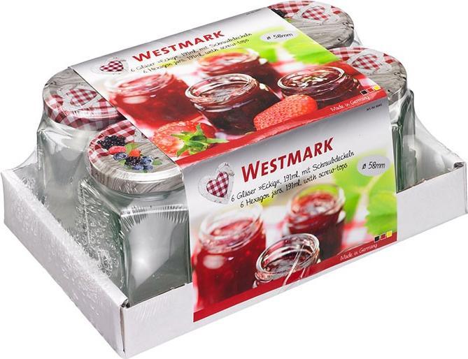 Image du produit Westmark Lot de 6 verres hexagonaux de 191 ml, avec couvercle décoratif en forme de coeur, 58 mm (6 pcs, 0.19 l)