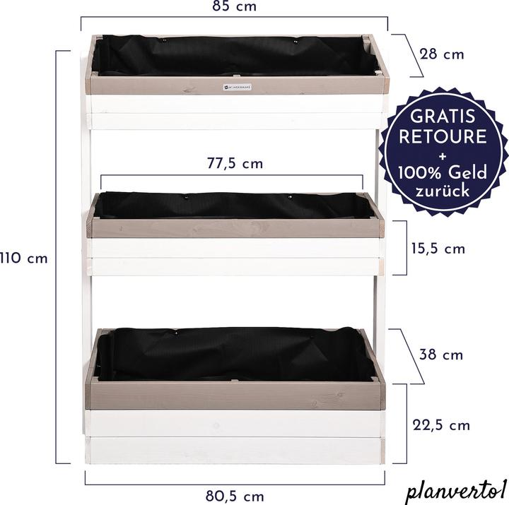 Produktbild Wondermake Design-Vertikalbeet "planverto1" mit 3 Pflanzkästen, Fichte (weiss-grau)