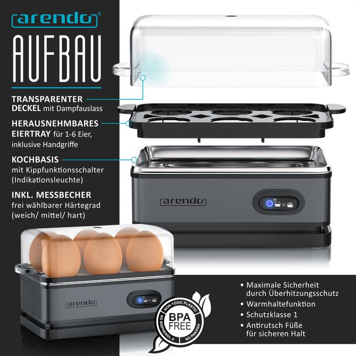 Actual product image Arendo Breakfast set, kettle 1.5l temperature selection, 4 slice toaster & egg cooker for 6 eggs, grey