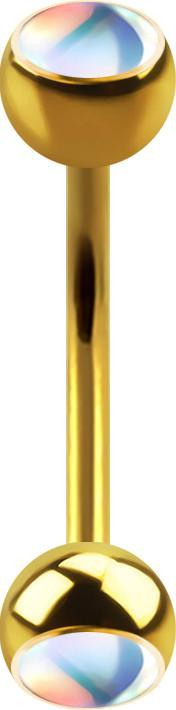Produktbild Star Piercing Micro Banane vergoldet mit zwei Kugeln irisierend weiss (ohne Messing, Chirurgenstahl 316L)