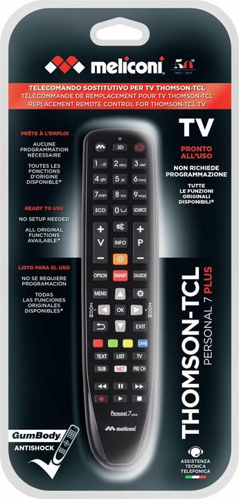Immagine prodotto Meliconi Gumbody Personal 7 plus telecomando IR Wireless TV Pulsanti (Telecomando universale)