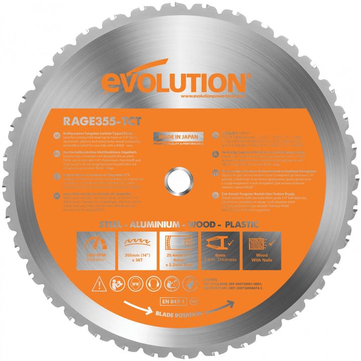 Immagine prodotto Evolution TCT daugiafunkcis pjūklas RAGE 355mm 36z (EVO-355-MULTI)