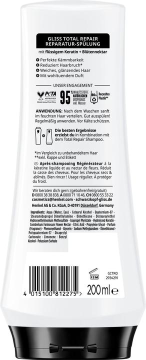 Immagine prodotto Gliss Regeneration Conditioner Total Repair 200ml con cheratina idrolizzata ed estratto di nettare (200 ml)