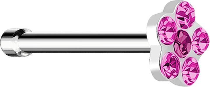 Image du produit Star Piercing Nasenstecker gerade silber mit Blume und 5 Kristalle pink (sans laiton, Acier chirurgical 316L)