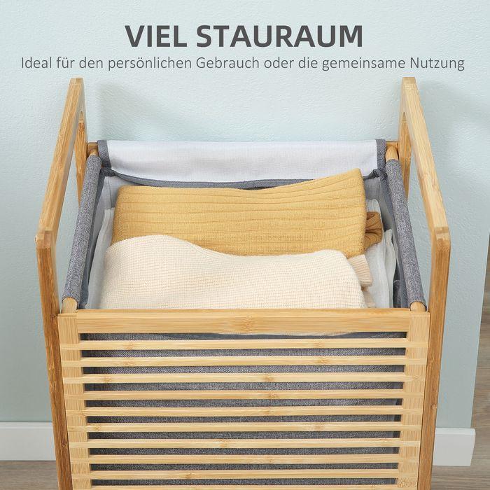 Image du produit Swisshandel24 Panier à linge avec sac à linge lavable et sac à linge en bambou polyester lin Nature+Gris
