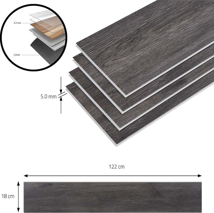 Immagine prodotto neu.holz SPC Klickboden Okapirg 120 Dekordielen 26,352 m² Midnight Oak () (Pavimento vinile, 26.35 m²)