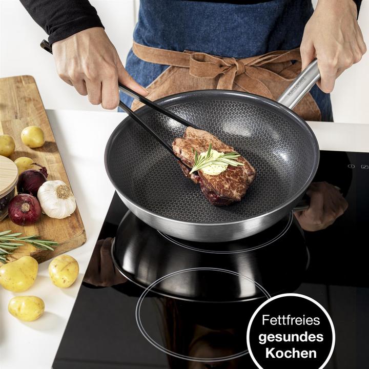 Actual product image Moritz & Moritz Stainless steel pan honeycomb structure 28cm with latest generation ceramic coating (Pan set + pot set, Stainless steel)
