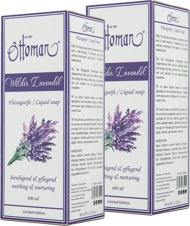 Nährwerte und Zutaten Ottoman 2er-Set Lavendel Flüssigseife, für gepflegte und saubere Hände (Flüssigseife, 400 ml)