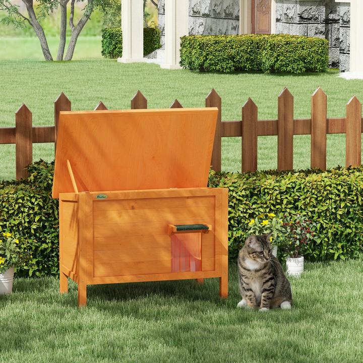 Image du produit PawHut Niche pour chat avec toit et chatière (Chatière manuelle)