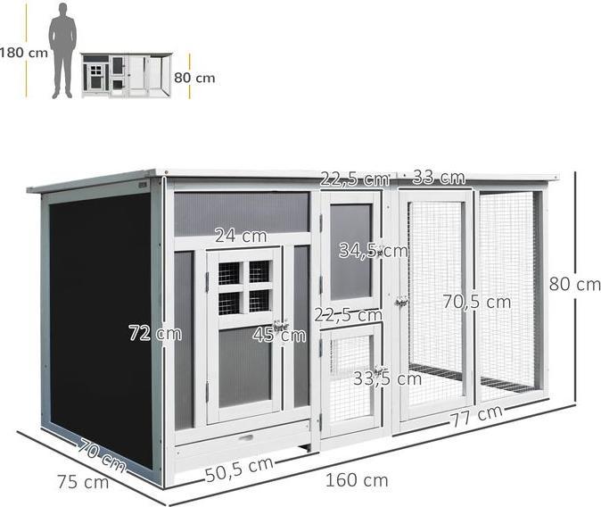 Produktbild Swisshandel24 Hühnerstall Hühnerhaus Geeignet für 1-2 Hühner, mit Nistkasten Eierkiste mit 2 Fächern, Tanne, Grau+