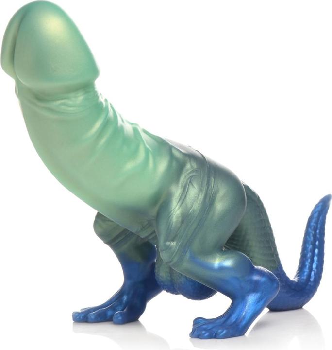 Actual product image Creature Cocks XR Brands - Jurassic Cock Dinosaur Dildo - Green & Blue