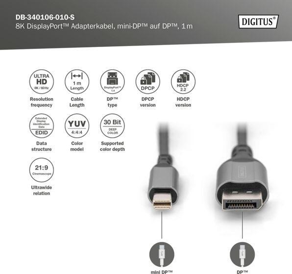 Immagine prodotto Digitus Mini DisplayPort - DisplayPort (1 m, DisplayPort)