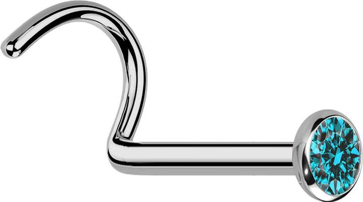 Actual product image Star Piercing Nasenstecker gebogen silber mit flacher Halbkugel Kristall aqua (without brass, Titanium G23)