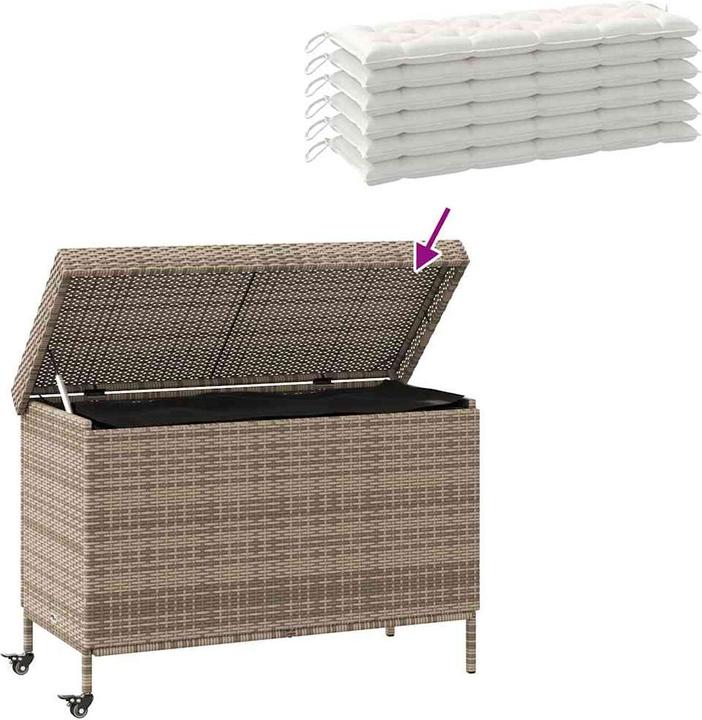 Produktbild VidaXL Gartentruhe mit Rollen Grau 110x55x73 cm Poly Rattan Garten Auflagenbox