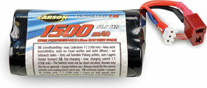 Actual product image Carson 7.4V/1500mAh rechargeable battery Li-Ion T-Plug XS-Line (7.40 V, 1500 mAh)
