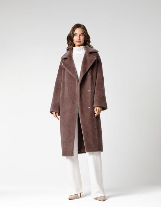 Actual product image Furnari Smooth eco-fur coat with turn-down collar in warm Coffee Liqueur shade (42,44,46,50) (42, 44, 46, 48)