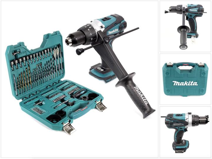 Productafbeelding Makita DHP 458Z Accu klopboormachine 18V 91Nm + 100 stuks Bit & Boorsleutelset (Oplaadbare batterij)