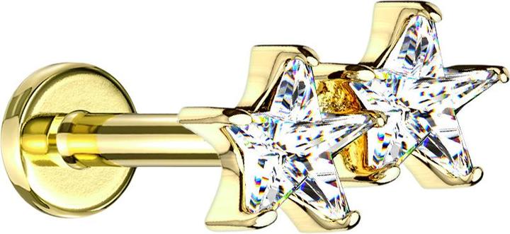 Produktbild Star Piercing Micro Labret Innengewinde 14k vergoldet doppel Kristallstern (Messing, Chirurgenstahl 316L)