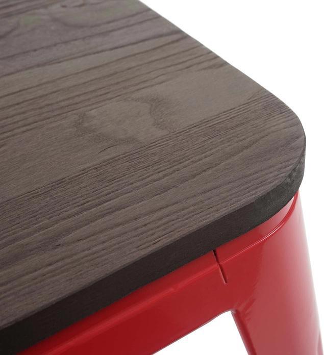 Produktbild Swisshandel24 6x Hocker inkl. Holz-Sitzfläche, Metallhocker Sitzhocker, Metall Industriedesign stapelbar rot