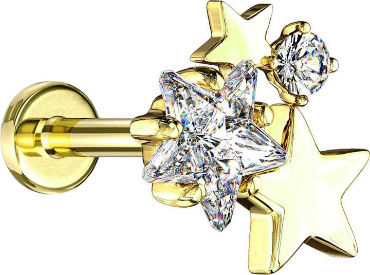 Immagine prodotto Star Piercing Micro Labret filo interno Stelle placcato oro 14k con cristallo (Ottone, Acciaio chirurgico 316L)
