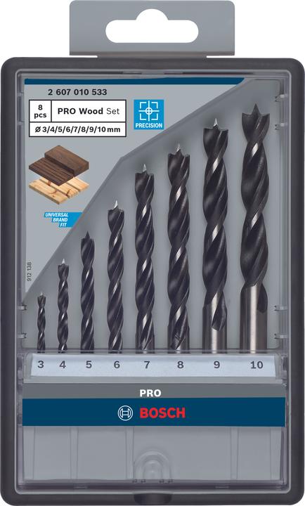 Actual product image Bosch Professional Zubehör PRO Wood twist drill bit set. 8 pcs. (5 mm, 6 mm, 7 mm, 8 mm, 9 mm, 10 mm, 3 mm, 4 mm)